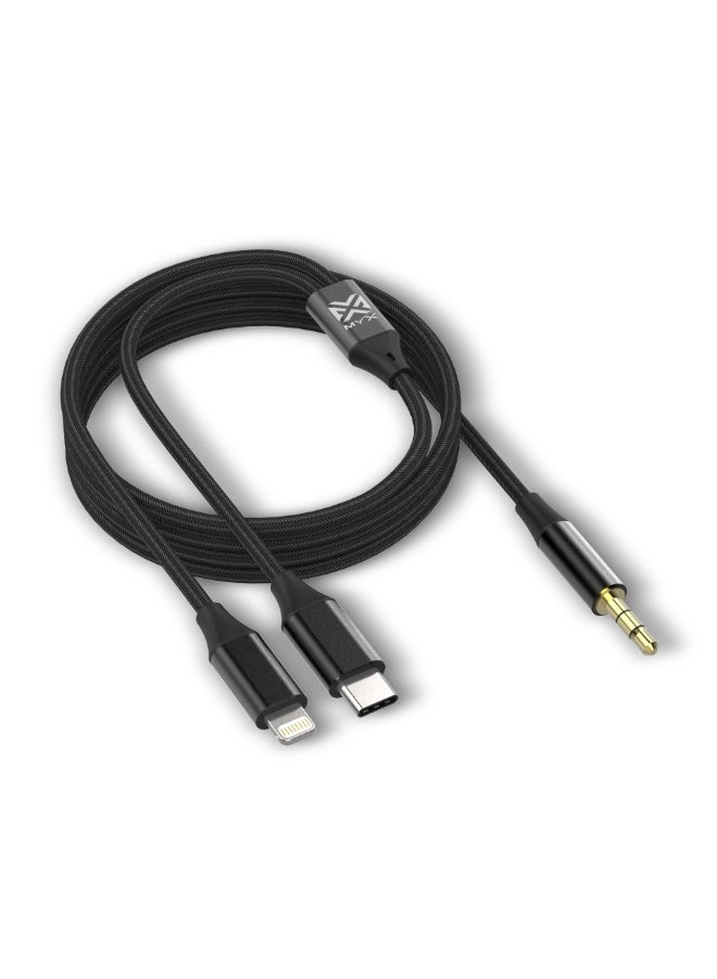 MYX Soundlink 2-in-1 AUX Cable | Premium Stereo Sound | Compatible with Lightning & USB-C (1.2M) - Image 1